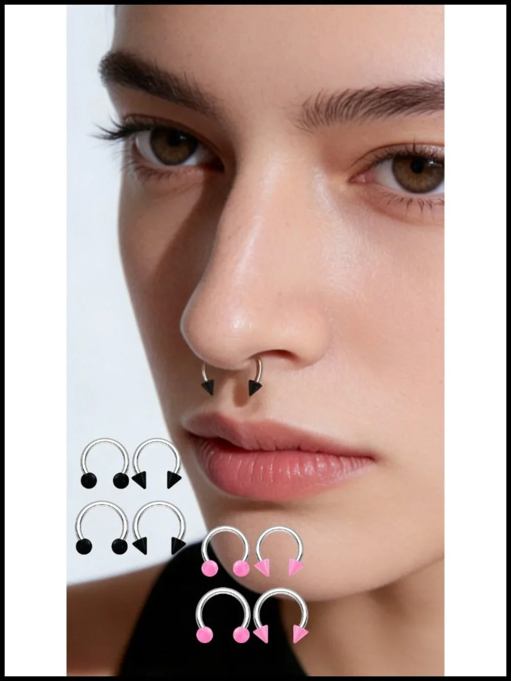 16G Titanium Horseshoe Septum Ring Set - 4PC Internally Threaded Cartilage